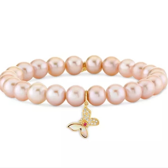SYDNEY EVAN Wicked Diamond, Pearl And 14k Yellow Gold Butterfly Charm Bracelet - Picture 7 of 7